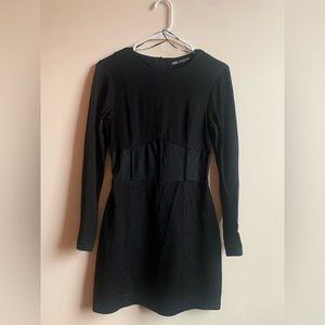 ZARA Black Long Sleeve Mesh Combination Tulle Corset Waist Mini Dress
